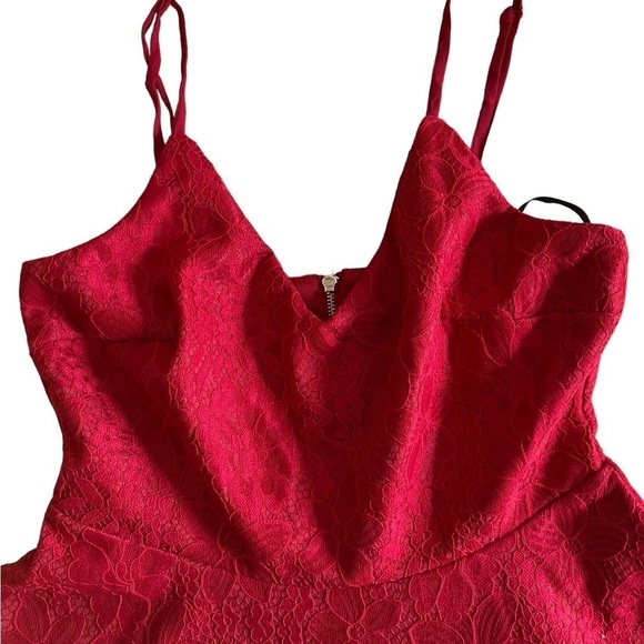 Lulus Way with Words Berry Red Floral Lace Skater Dress Full Skirt Fitted Waist - Picture 6 of 14